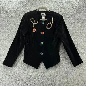 Leslie Fay Size 14 Vintage Velvet Black Jacket Jeweled‎ Accents Buttons Fabulous